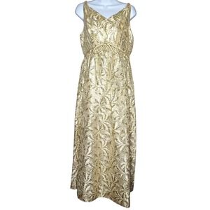 Vintage Kent Originals 60s Gold Brocade Metallic Bow Detail Dress Sz. S/M